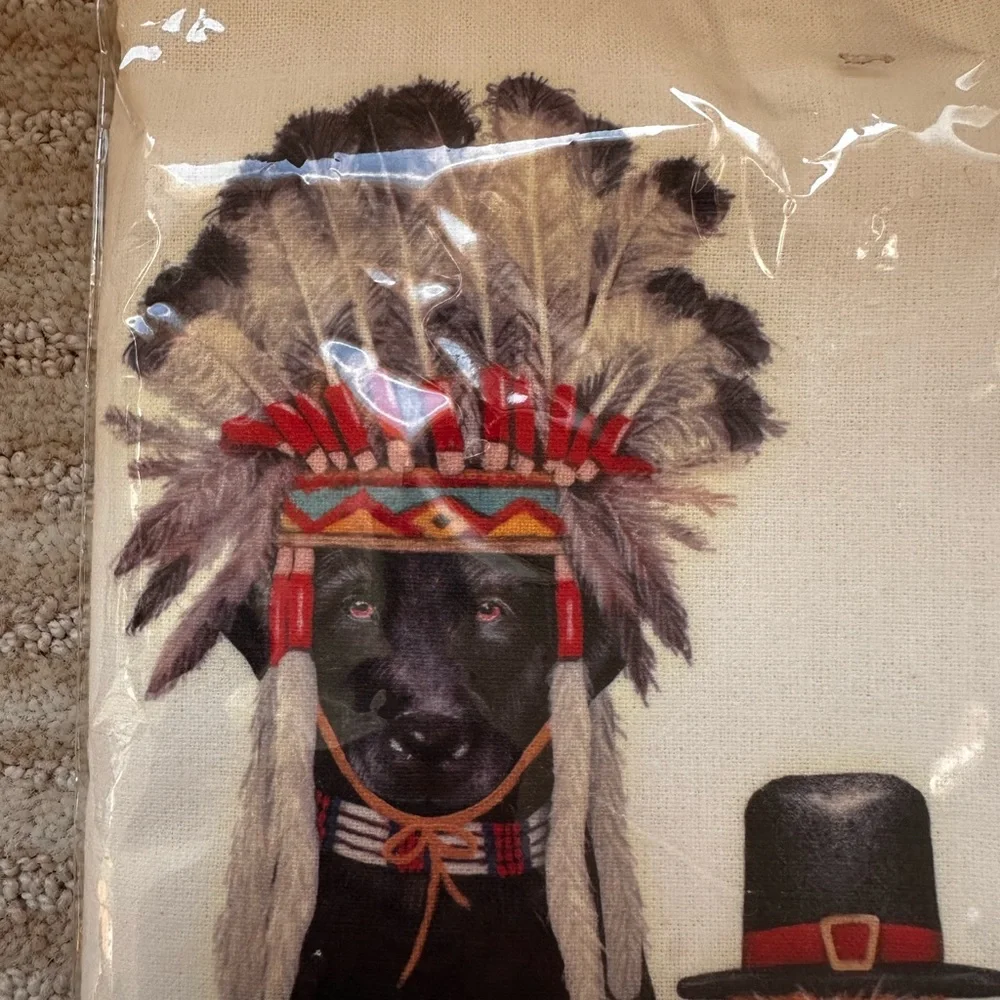 Mary Lake-Thompson Ltd. Indian Dog and Pilgrim Cat Flour Sack Dish Towel